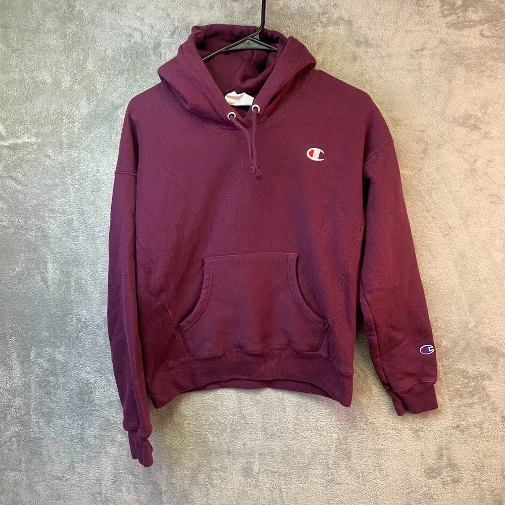 Champion Reverse Weave Hoodie Small Burgundy C Logo Pullover